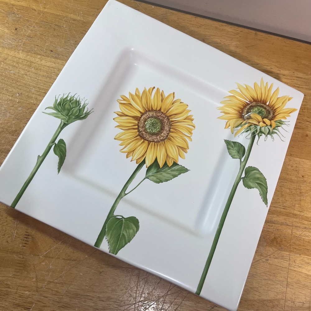 Villeroy & Boch Flora Summerfield Platter Square White Yellow Sunflower Vtg